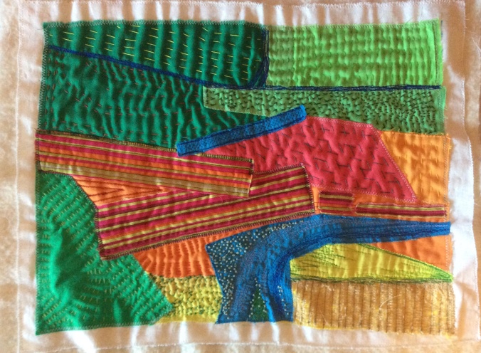 Karin's quilt inspired by Hockney's painting of Garrowby Hill.