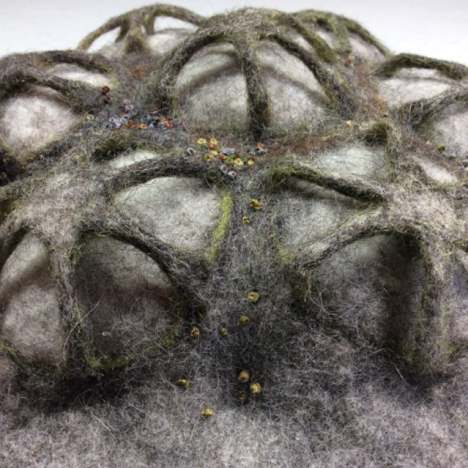 Wet felted piece inspired by hexagons